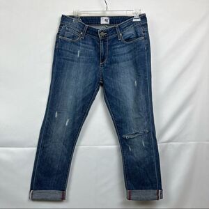 PAIGE Women's Distressed Dark Blue Boyfriend Jeans